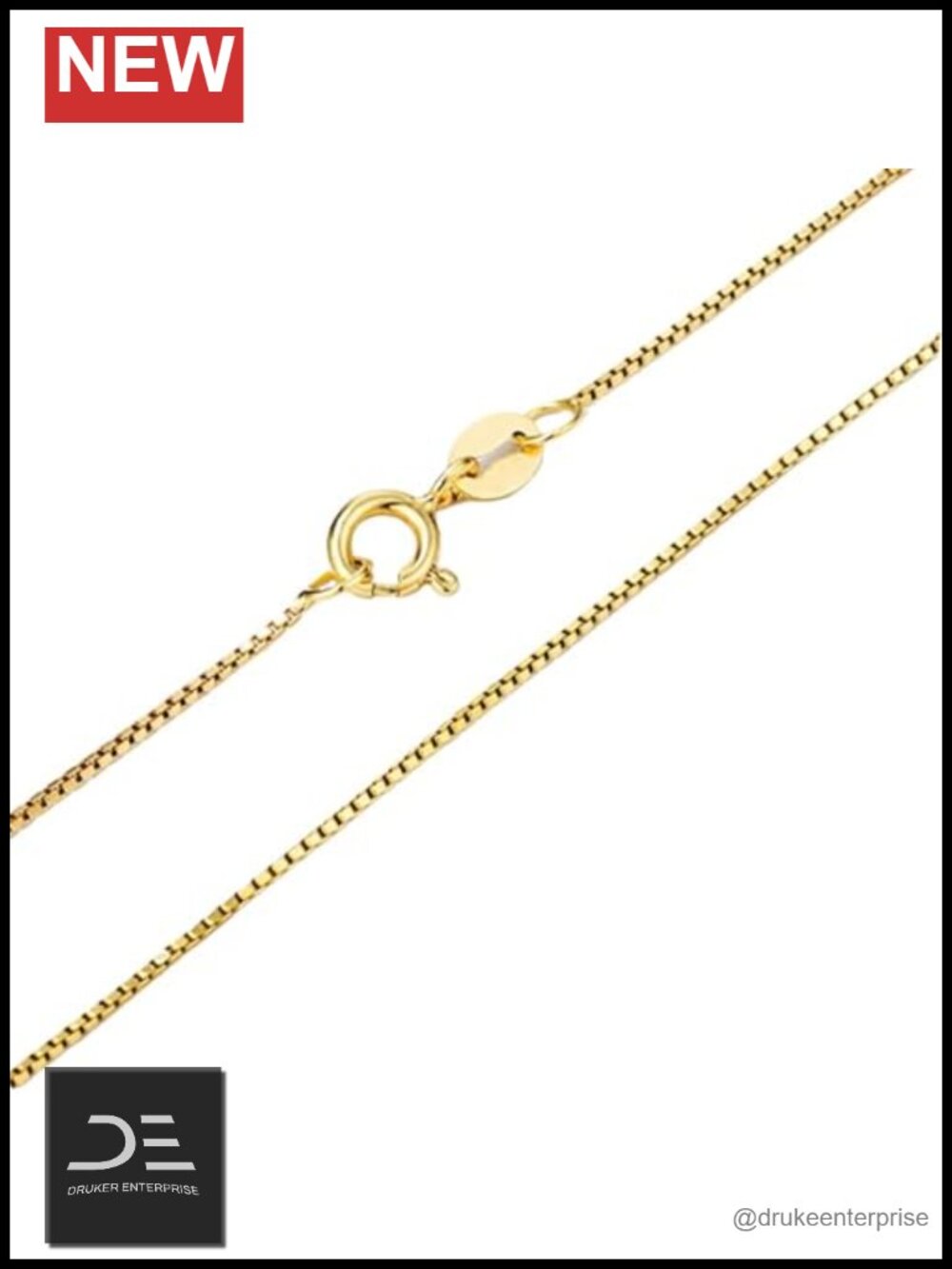 14K Yellow Gold Box Chain Necklace Unisex 16-30 Inches